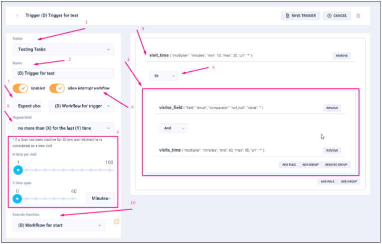 Triggers in the system have the following elements
